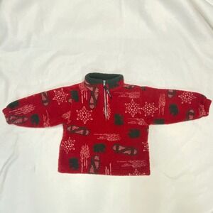 Cherry Tree Red Fleece 1/4 Zip‎ Pullover Sweater 3T Kids Winter Vintage